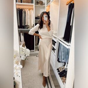 NWT Elegant Cream White Long satin silky Skirt